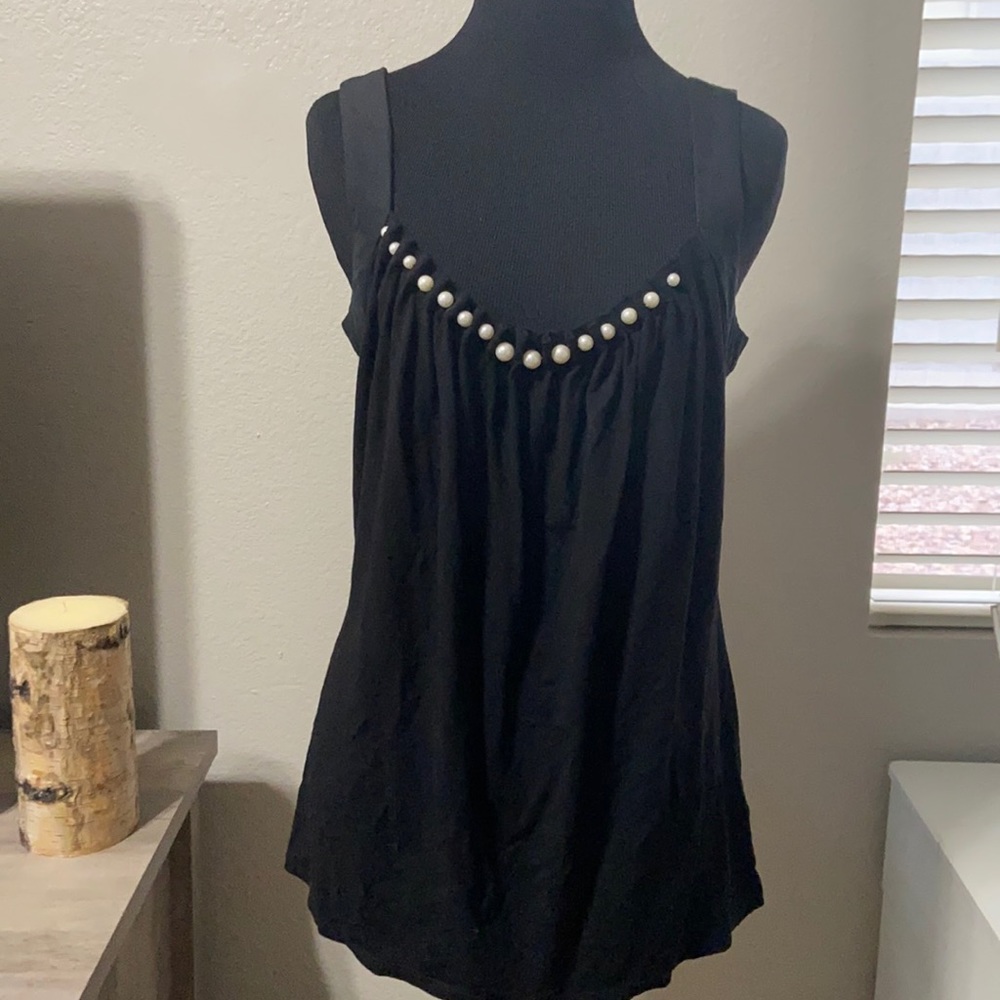 Black sleeveless blouse with pearl neckline size small